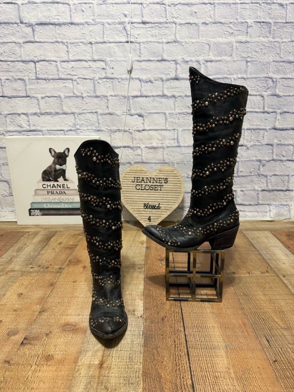 OLD GRINGO Rare Tall Studded Black Leather Cowgirl Western Boots Size 7 B